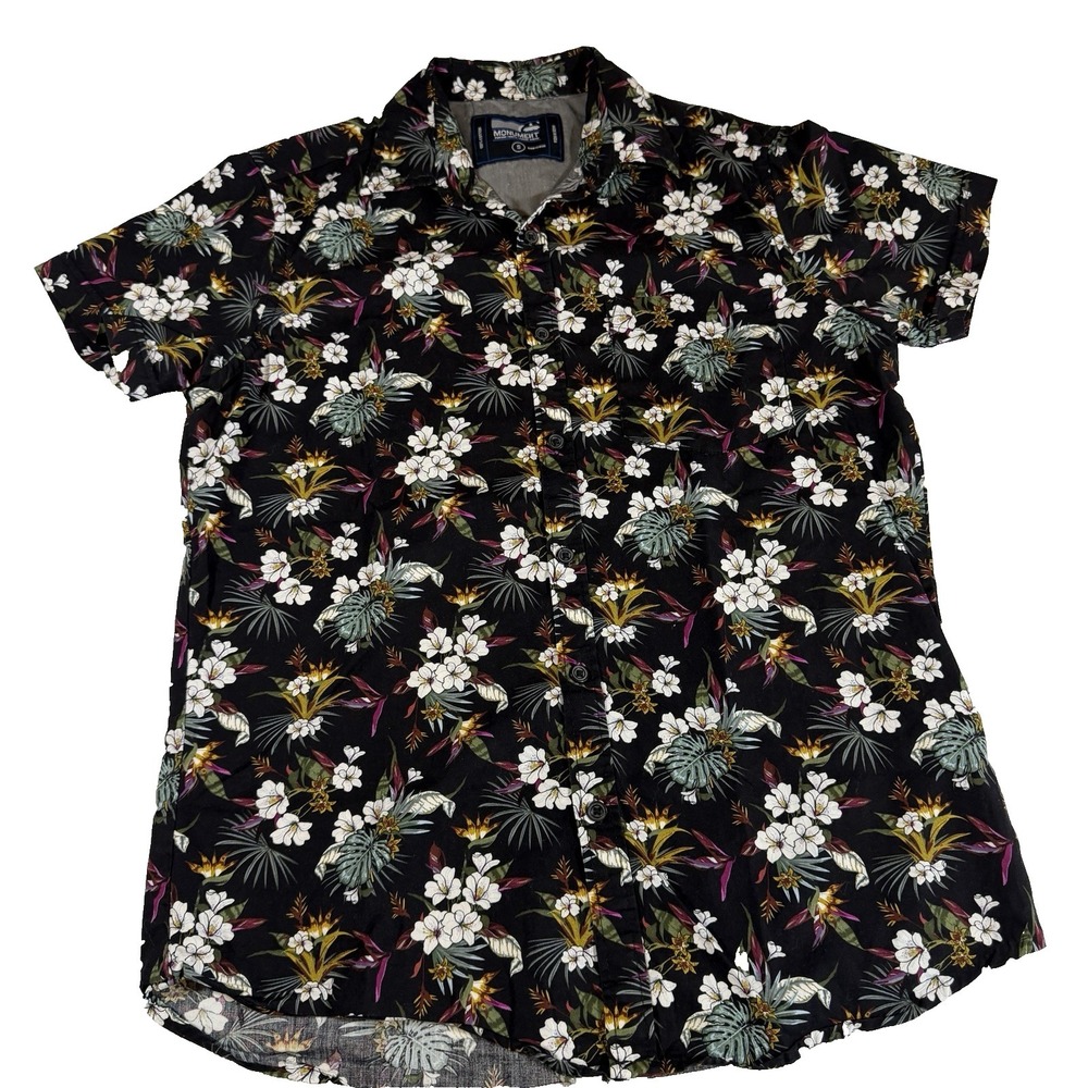 Monument Mens 100% Cotton Tropical Print Short Sleeve Button Down Shirt